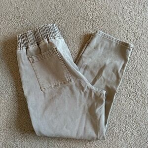 Pull On Beige Olive Twill Ankle Pants